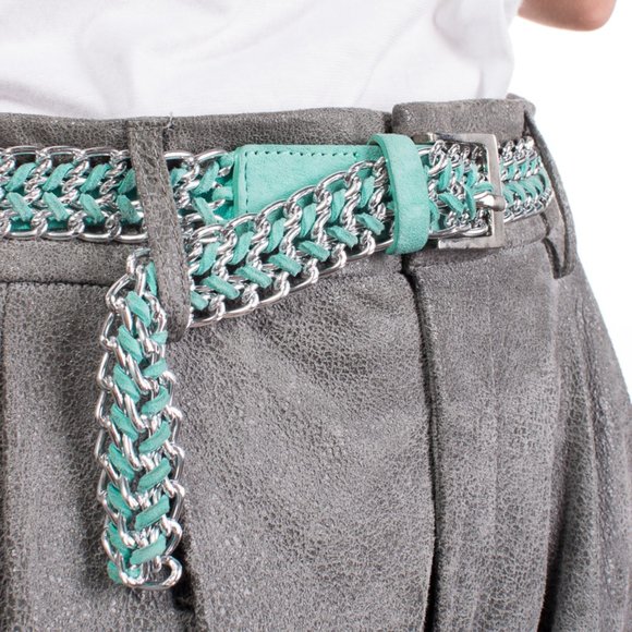 SAINT LAURENT AQUA & SILVER CLASSIC BELT | WOMENS SIZE 90CM - Picture 1 of 3